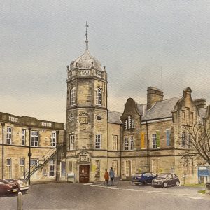 A watercolour of Lancaster Infirmary by Colin Pickering